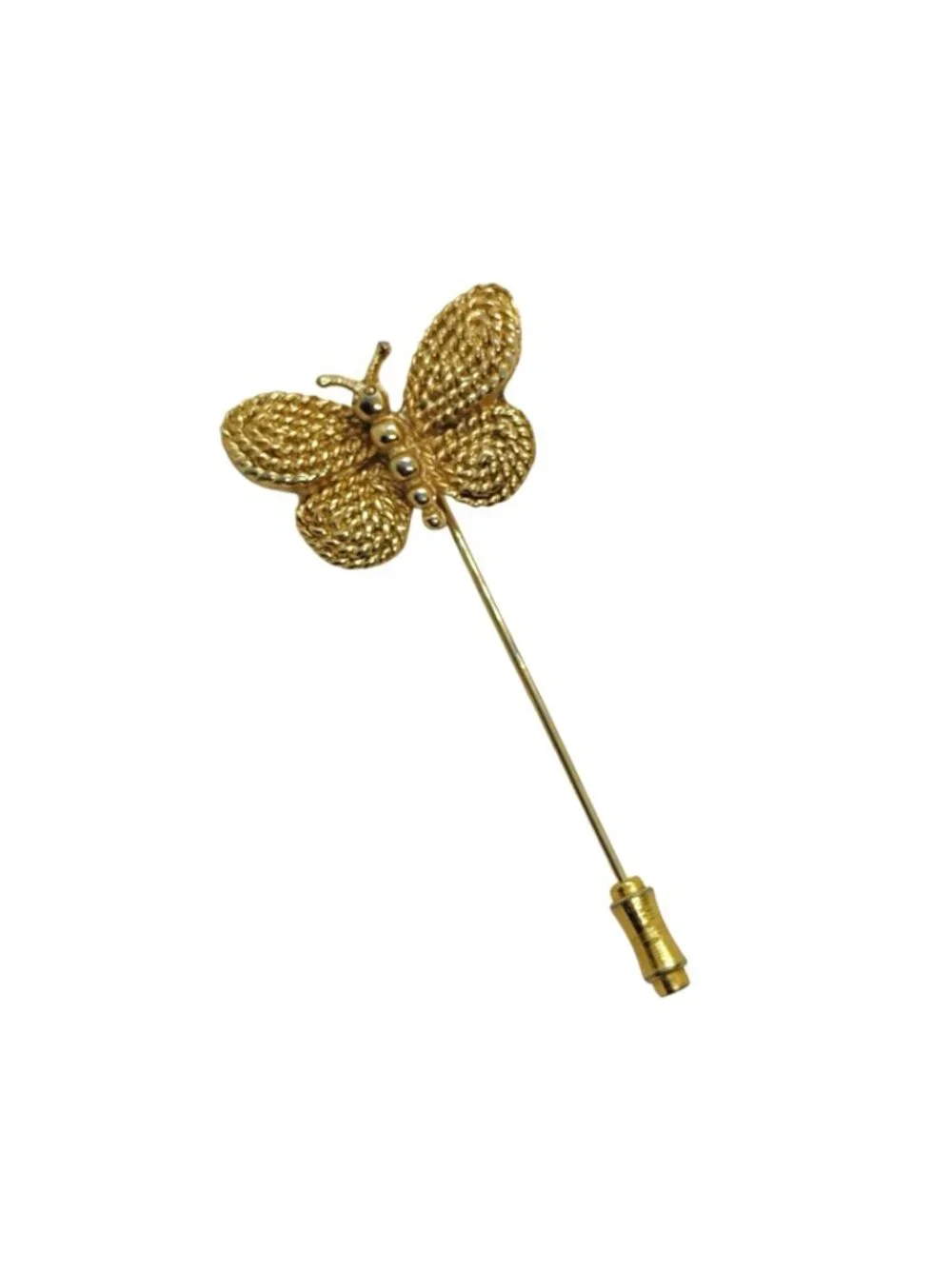 Vintage Butterfly Stick Pin Gold Tone Braided Rope Design - Picture 2 of 4